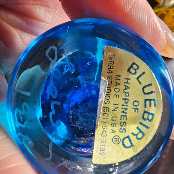 Leo Ward Terra Studios Bluebird of Happiness Blue Glass Signed 1998 2x2 size - Picture 5 of 7